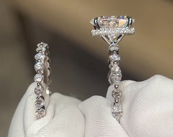 3.75 CT Oval Lab Grown Diamond Bridal Ring Set, 14k Gold Ring For Women, Lab Diamond Ring And Full Eternity Wedding Band Set, Oval Lab Grown