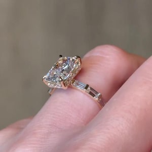 3 CT Radiant Cut Lab Grown Solitaire Ring, Hidden Halo Engagement Ring, Unique Wedding Ring, IGI Certified  Anniversary Ring, Ring For Her