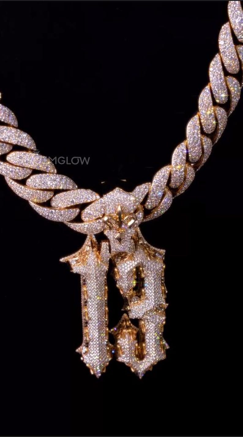 Rapper Pendant Numbers Custom Moissanite Number Pendant, VVS Moissanite Cuban Chain, 925 Rose ...