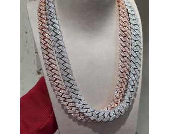 15mm Miami Cuban Chain Link, Iced Out Cuban Chain, 925 Sterling Silver, Hip Hop Bling Rapper Chain, Gift For Him, Men's Jewelry