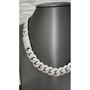 16 mm Iced Out Cuban Chain, Miami Cuban Link Chain, 925 Sterling Silver Cuban Link Chain, Prezent dla Niego, Luksusowa Biżuteria Iced Out