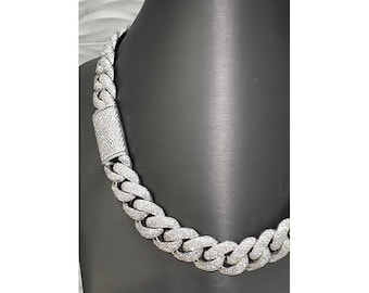 16mm Iced Out Cuban Chain, Miami Cuban Link Chain, 925 Sterling Silver Cuban Link Chain, Gift for Him, Luxury Iced Out Jewelry