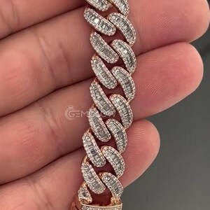 Men’s wrist styled with iced out Miami Cuban bracelet, baguette diamond shine reflecting luxury hip hop streetwear fashion for rapper jewelry lovers. Baguette & Round Cut Moissanite Diamond Bracelet, Hip Hop Fully Iced Out Cuban Link Bracelets, 925 Silver Iced Out Hip Hop Bracelet, Miami Cuban Link Chain Bracelet For Men & Women Jewelry, Mens Jewelry, Hip Hop Bracelet, Bling Hip-hop Bracelet, Hip-hop Jewelry Gift For Men/Women, VVS Moissanite Iced Out Cuban Bracelet For Men