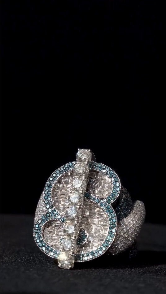 Baugette Rapper Ring Iced Out Baguette & Round Moissanite Ring, Rapper Iced Out Real ...