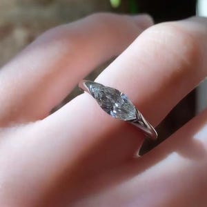 1ct Marquise Cut East West Lab Grown Diamond Ring, Marquise Solitaire Ring, Lab Created Diamond Engagement Ring, Half bezel set ring