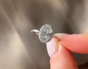 1.30 Carat Oval Cut Lab Grown Engagement Ring, Certified Lab Grown Ring, Oval Lab Diamond anniversary Ring, Wedding Ring, Halo Diamond Ring