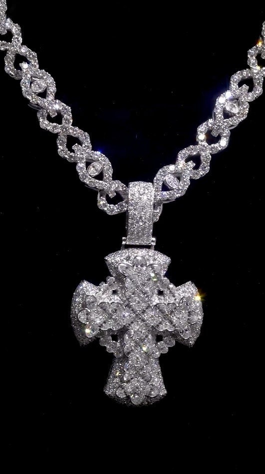 Iced Cross Pendant, Moissanite Jesus, Crucifix Gift, Hip Hop Rapper Pendant, Birthday Gift Him, Bling Cross Pendant, Hip hop Pendant