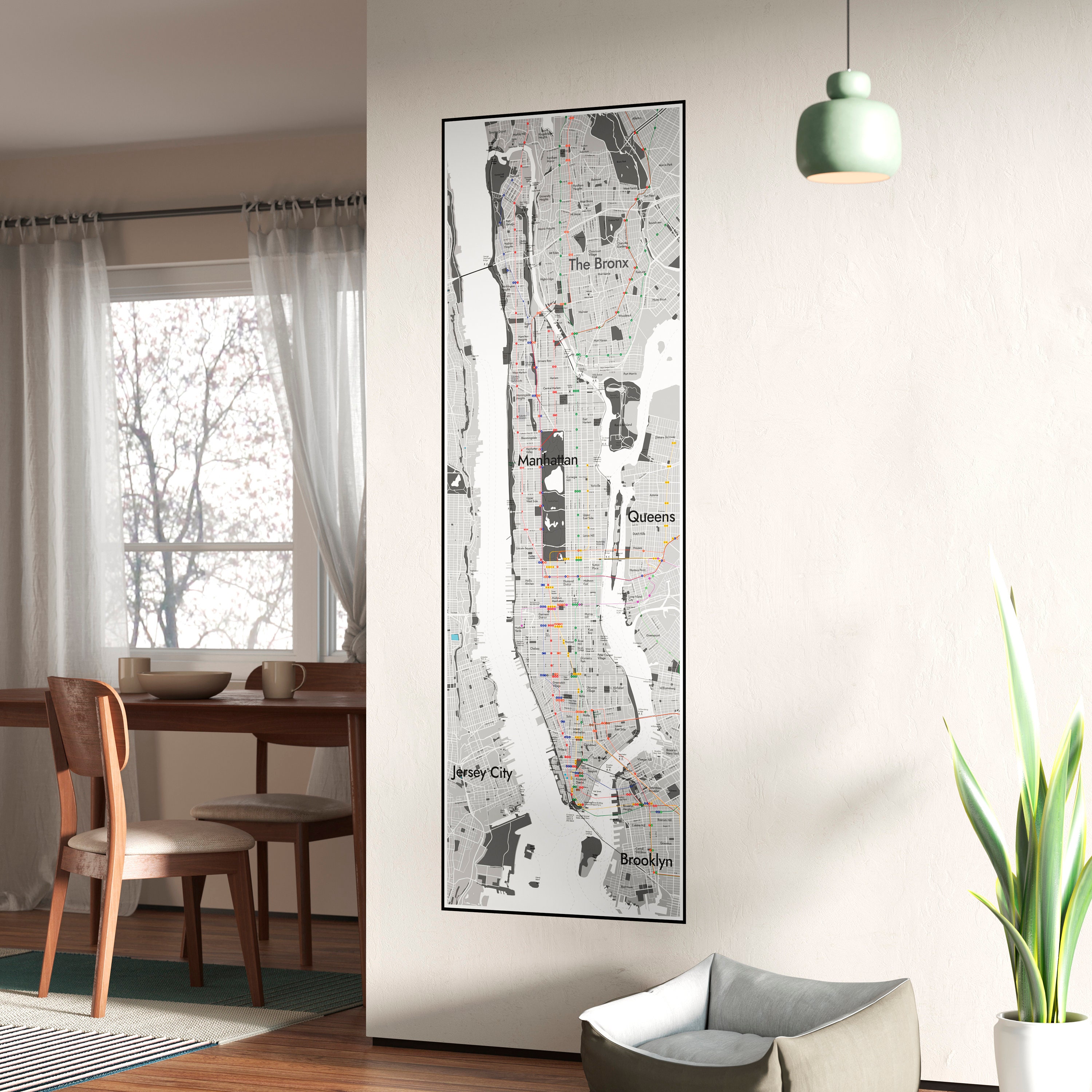 Map of Manhattan, New York, NYC Wall Map. Large 21" X 60" Original ...