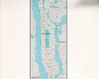 Map of Manhattan, New York, NYC wall map. Large 21" x 60" Original illustration - City Guide Map print - City Map - Wall Decor