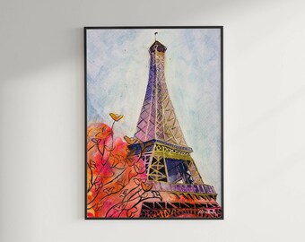 Colorful Eiffel Tower watercolor printable image