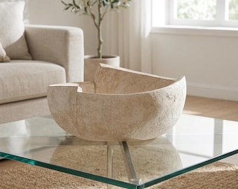 Ultra-Minimalist Sculptural Resin Bowl | Nordic Style Asymmetrical Centerpiece | Vintage Distressed Fruit Bowl | Wabi Sabi Home Decor