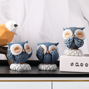 Blue Owl Decor, Owl Decor, Owl Figurine, Resin Owl, Decoration for Home, Desk Ornaments, Figurine Home Decor