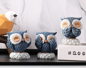 Blue Owl Decor, Owl Decor, Owl Figurine, Resin Owl, Decoration for Home, Desk Ornaments, Figurine Home Decor
