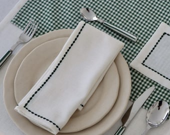 Wedding Linen Cocktail White Napkins with Green Patterned,Dinner Cloth Custom 2 Pcs Napkins for Table Decor,Mother's Day Gift