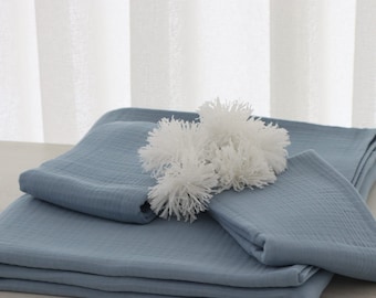 Funda nórdica 100% muselina azul, muselina de 4 capas, cama de funda nórdica, funda nórdica vintage, ropa de cama natural, edredón de muselina natural