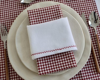 Red and White Patterned Table Napkins for Picnic Table,2 Pcs Linen Luncheon Cloth Gingham Napkins for Table Decor,Dinner Napkins for Kitchen