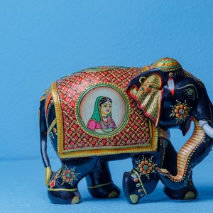 Hand Painted Wooden Elephant Shah Jahan Mumtaz Gold Leaf Indian Figurine Royal Elephant Home Decor Shah Jahan Era image 4