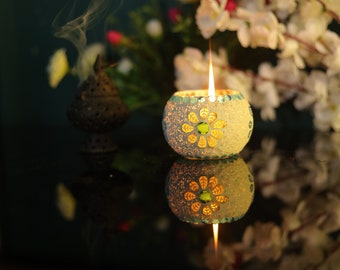 Handmade Mosaic Tea Light Holder Artistic Glass Candle Holder Unique Home Decor Iridescent Ambience Tabletop Centerpiece