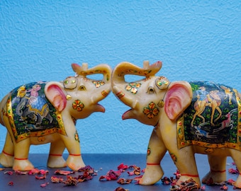 HandPainted  Marble Base  Artistic Design  Collectible Item  Luxury Decor  Elephant Figurine | Intricate Detail | Wealth Symbol