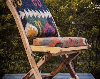 Handcrafted Wooden Garden Chair with Printed Soft Seat | Outdoor Furniture | Eco-Friendly Design