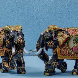 Hand Painted Wooden Elephant Shah Jahan Mumtaz Gold Leaf Indian Figurine Royal Elephant Home Decor Shah Jahan Era image 1