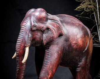 Teak Elephant Wood Sculpture Carved Statue Elephant Decor Teak Craft  Artistic Carving Wooden Art Elephant Figure Teak Beauty