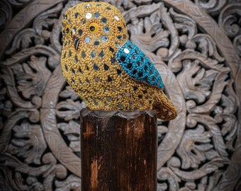 Wooden bird decor  Beadwork art  Mirror work design  Handcrafted bird  Decorative woodcraft  Artisanal home decor | bird sculpture