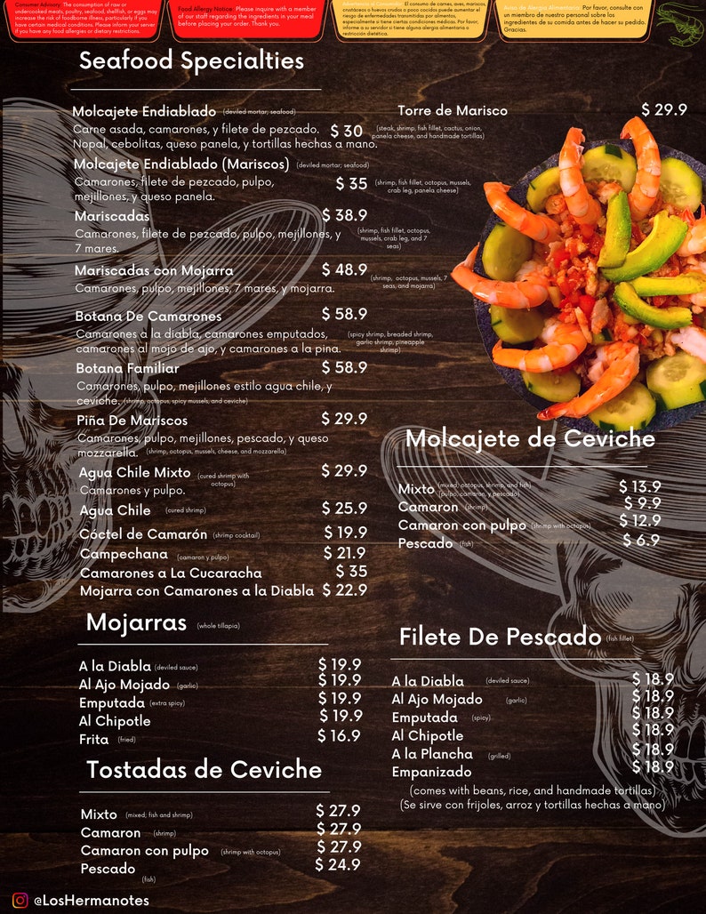 Mexican Restaurant Menu v2 Template English with Spanish Translations with Bar, Drinks, Night Club, and Specials menú para restaurante Mex image 5