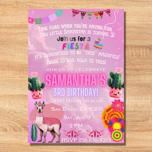 Fiesta Birthday Invitation, EDITABLE Three year old birthday invitation, Adios to dos invitation Printable Mexican invitation, DOWNLOAD pink