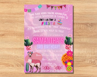 Fiesta Birthday Invitation, EDITABLE Three year old birthday invitation, Adios to dos invitation Printable Mexican invitation, DOWNLOAD pink
