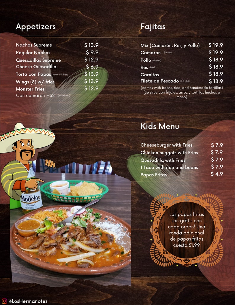 Mexican Restaurant Menu v2 Template English with Spanish Translations with Bar, Drinks, Night Club, and Specials menú para restaurante Mex image 4