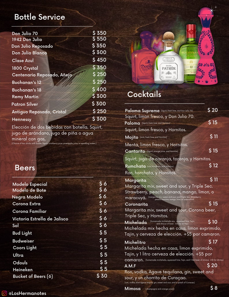 Mexican Restaurant Menu v2 Template English with Spanish Translations with Bar, Drinks, Night Club, and Specials menú para restaurante Mex image 7