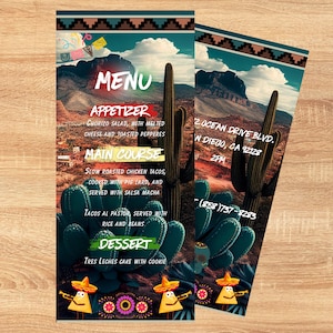 Fiesta Menu Template, EDITABLE Menu, Mexican Theme Wedding Menu, Fiesta birthday party dinner, Menu cards, Digital File, INSTANT DOWNLOAD