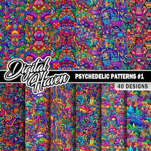 40 Psychedelic Patterns #1 - Trippy Backgrounds - Seamless Patterns - Digital Paper - 300DPI