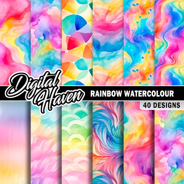 60 Rainbow Watercolor Backgrounds - Seamless Patterns  - Tiling - Digital Paper - Sublimation - High Quality - Colourful - Bright - 300 DPI