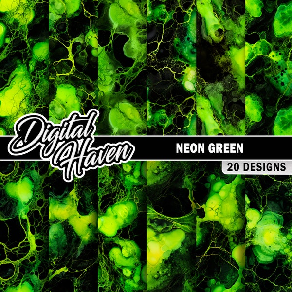 20 Neon Green Alcohol Ink - Seamless Patterns  - Tiling - Digital Paper - Sublimation - High Quality - Abstract - Commercial Use