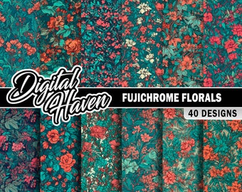 40 Fujichrome Floral Medley Patterns - Flower Backgrounds - Seamless Patterns - Digital Paper - Floral Sublimation - 12"x12" 300DPI