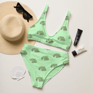 Nudibranch Sea Slug High waisted Bikini | illustrated Leaf Sheep Sea Slug| Eco-Friendly Swimwear | Snorkelling Gift | Sustainable Beachwear