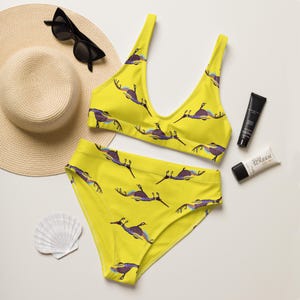 illustrated Weedy Seadragon Recycled High-Waisted Bikini | Eco-Friendly Swimwear | Seahorse Swimsuit | Scuba Gift | Sustainable Beachwear