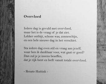 Overvloed. A6 poster/kaart met gedicht.