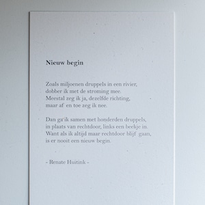 Nieuw begin. A6 poster/kaart met gedicht.