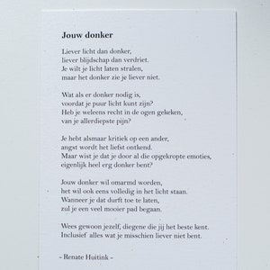Jouw donker. A6 poster/kaart met gedicht.