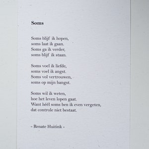 Soms. A6 poster/kaart met gedicht.