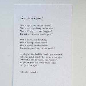 In stilte met jezelf. A6 poster/kaart met gedicht.