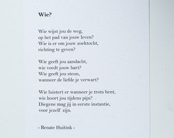 Wie. A6 poster/kaart met gedicht.