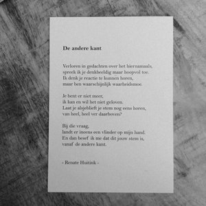 De andere kant. A6 poster/kaart met gedicht.