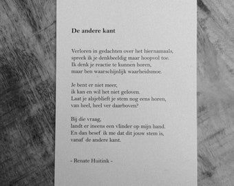 De andere kant. A6 poster/kaart met gedicht.