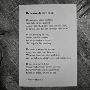 De maan, de ster en mij. A6 poster/kaart met gedicht.