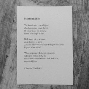 Sterrenkijken. A6 poster/kaart met gedicht.