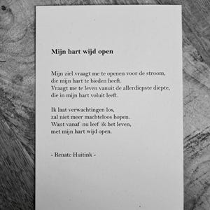 Mijn hart wijd open. A6 poster/kaart met gedicht.